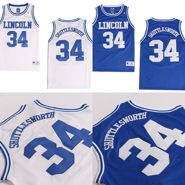 High Quality Mens Jesus SHUTTLESWORTH #34 Lincoln He Got Game Movie Basketball Jersey Blue 100% Stitched Basketball Jerseys