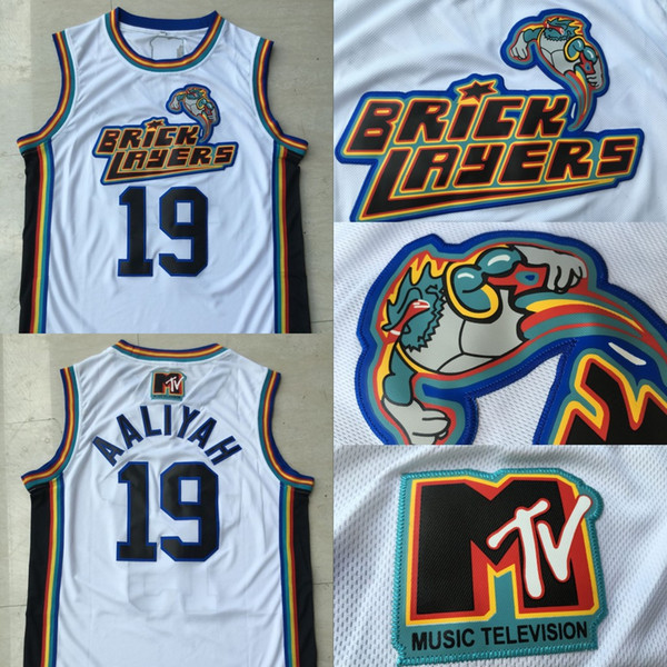 Mens 19 Aaliyah Bricklayers 1996 MTV Rock N Jock Movie Jersey 100% Stitched Basketball Jerseys S-3XL Fast Shipping