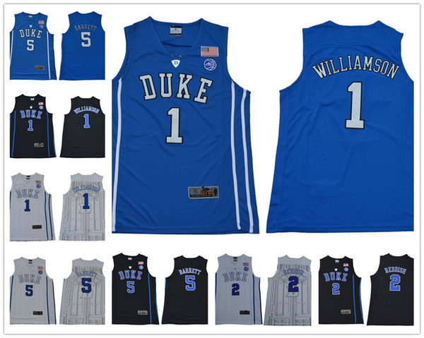 NCAA Duke Blue Devils #1 Zion Williamson 35 Bagley #5 RJ Barrett 2 Reddish Royal Black 2018 White College Basketball Jerseys S-3XL