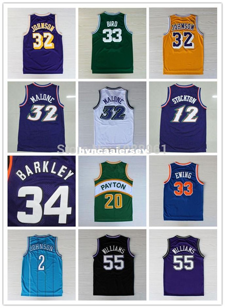 Retro Basketball Jerseys Larry Bird Johnson Stockton Karl Malone Jason Williams Ewing Gary Payton Kemp Barkley Jersey Ncaa