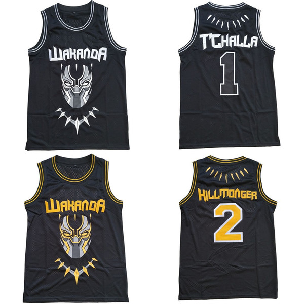 The BLACK PANTHER Erik Killmonger JERSEY WAKANDA T'CHALLA MOIVE Costume Basketball Jersey Moive Jerseys Men Black Fast Free Shippin