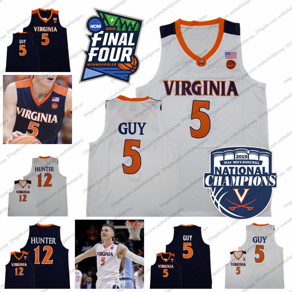 Men's Virginia Cavaliers #5 Kyle Guy 12 De'Andre Hunter 2019 NCAA Basketball Champions Final Four Basketball Jersey Best Quality S-3XL