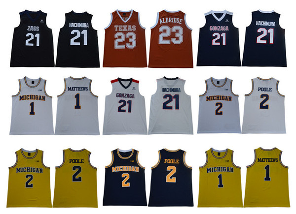 Michigan Wolverines Jerseys Charles Matthews Jodan Poole Gonzaga Bulldogs Rui Hachimura Texas Longhorns LaMarcus Aldridge College Basketball