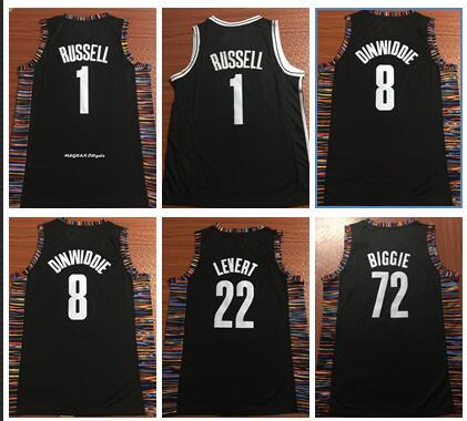 2019 Men Brooklyn Basketball Jerseys 1 Russell 72 Black Biggie 8 Spencer Dinwiddie 22 Caris LeVert Edition City ALL Stitched Jerseys