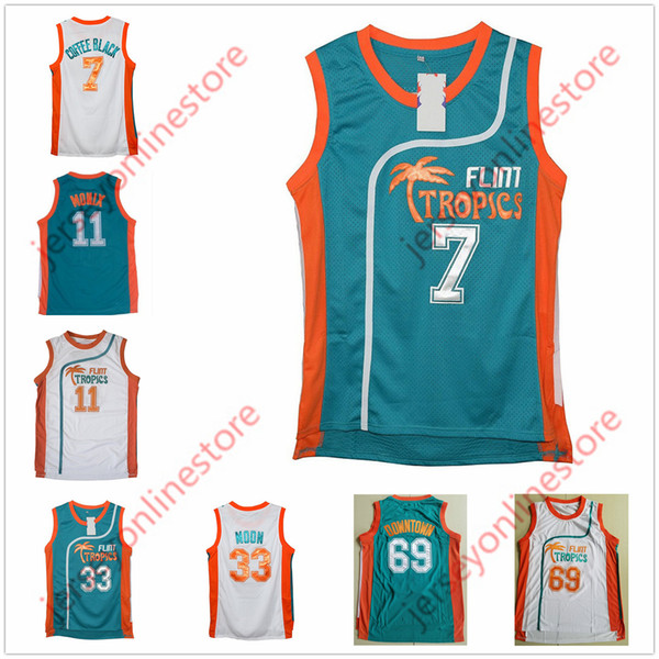 Men Semi Pro Movie Flint Tropics 7# Coffee Black Jersey Stitched Wholesale 33# Jackie Moon 69# Downtown 11# ED Monix Basketball Jerseys