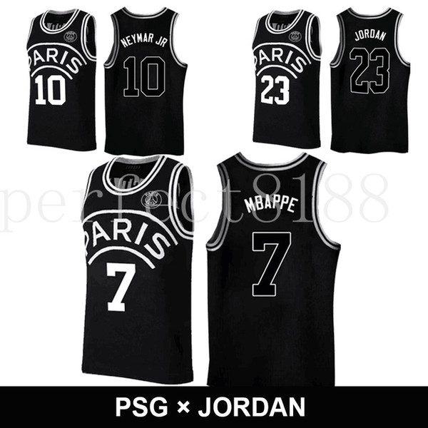 2018 black basketball AJ PSG jerseys 23 Michael MJ NEYMA 10 jr jersey 7 MBAPPE Paris maillot de basket Black shirt