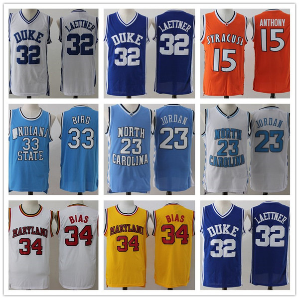 NCAA Duke 32 Christian Laettner Indiana State Sycamores 33 Larry Bird 15 Anthony Maryland Terrapins 34 Len Bias College Basketball jerseys