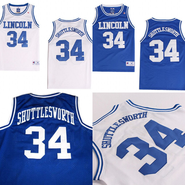 Men He Got Game Movie Jersey Lincoln High School #34 Jesus Shuttlesworth Blue Embroidered White Red Blue Big State Basketball Jerseys