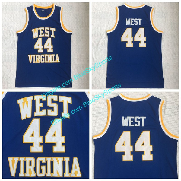 Jerry West Jersey #44 West Virginia Mountaineers WVU College Basketball Jerseys Blue Men's Stitched High Quality S-2XL