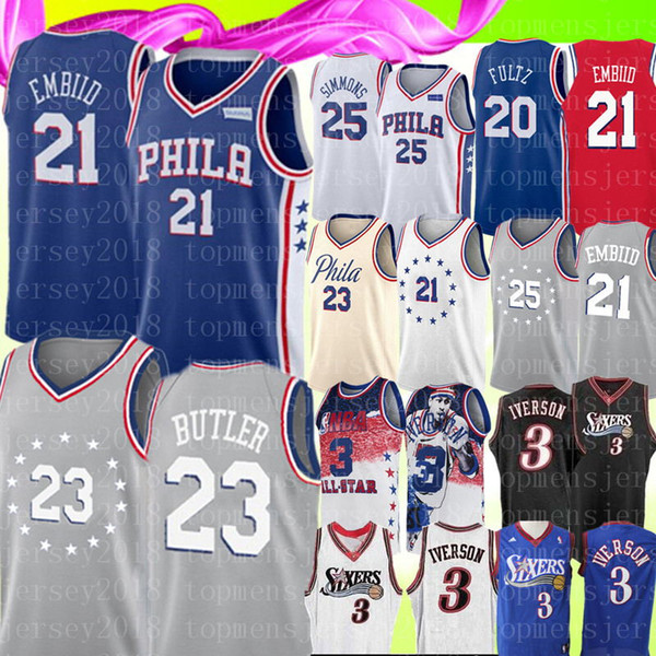 Joel 21 Embiid Allen 3 Iverson NCAA University Jersey Jimmy # Butler Ben 25 Simmons Markelle JJ # Redick Retro Mesh 3 Basketball