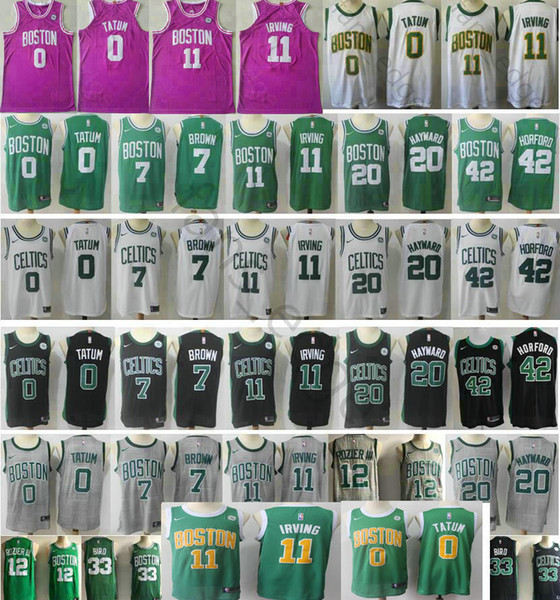 2019 New Celtic Jayson 0 Tatum 11 Irving Gordon 20 Hayward Al 42 Horford Jaylen 7 Brown Kyrie Green White Gold Pink Basketball Jerseys