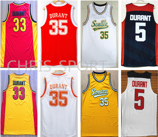 Texas state college player basketball jersey Oak Hill high school #33 Kevin Durant mens FMVP jerseys usa/golden 35 wear