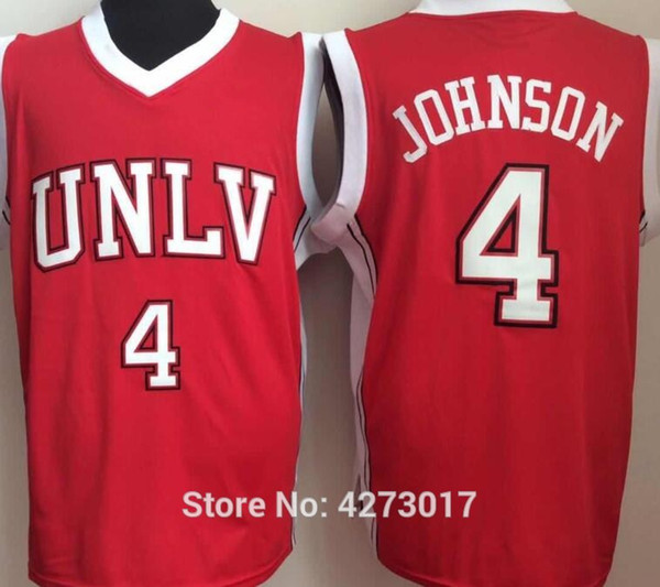 University of Nevada Las Vegas 4 Larry Johnson University Red Embroidery Basketball Jerseys NCAA