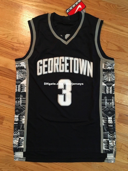 Wholesale Cheap Allen Iverson #3 Georgetown Hoyas Basketball Mens Jersey Black Blue Grey Size S-2XL