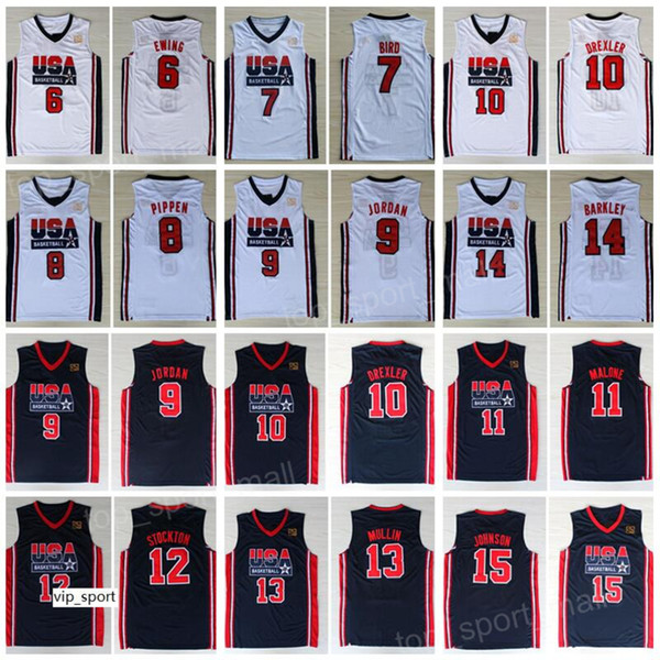 1992 Team US Basketball Jerseys Dream One Larry Bird Michael Patrick Ewing Scottie Pippen Clyde Drexler John Stockton Malone Johnson