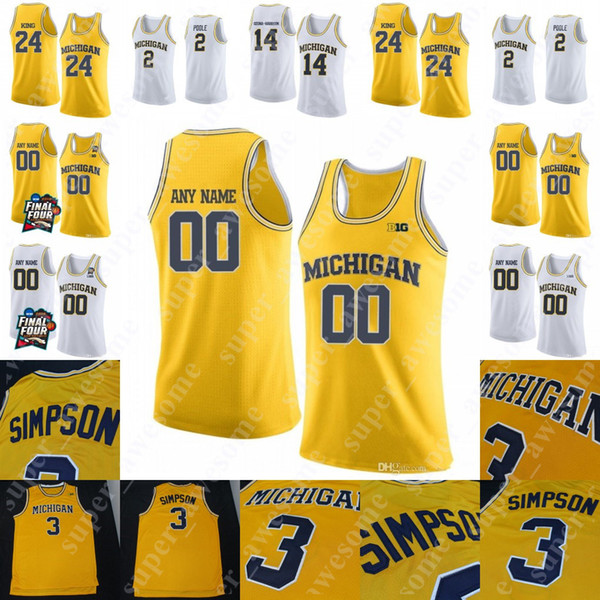 NCAA Michigan Wolverines Basketball Jersey Ignas Brazdeikis Charles Matthews 2 Poole Zavier Simpson Isaiah Livers Walton Moritz Wagner Burke