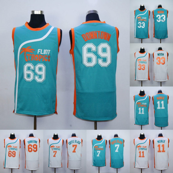 Downtown Malone #69 Monix #11 Flint Tropics Jersey #7 Coffee Black #33 Moon Semi Pro Movie Jerseys Men Stitched Jerseys