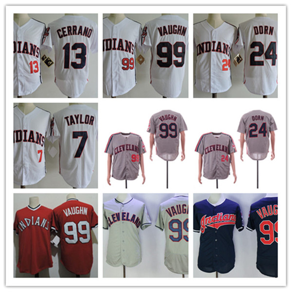 Mens #99 Rick Vaughn Jersey #13 Pedro Cerrano #7 Jake Taylor #24 ROGER DORN Film Jersey S-3XL