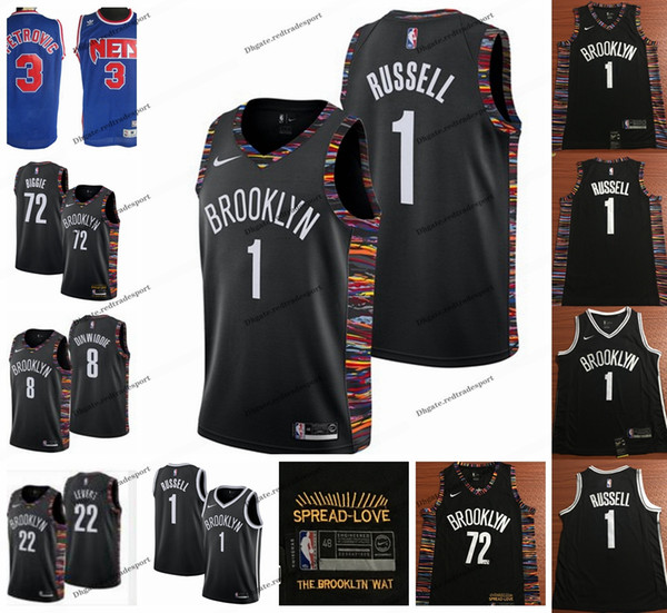 2019 City #1 Brooklyn D'Angelo Russell Caris LeVert 72 Biggie Smalls Spencer Dinwiddie Nets Drazen Petrovic 3 Edition Basketball Jerseys