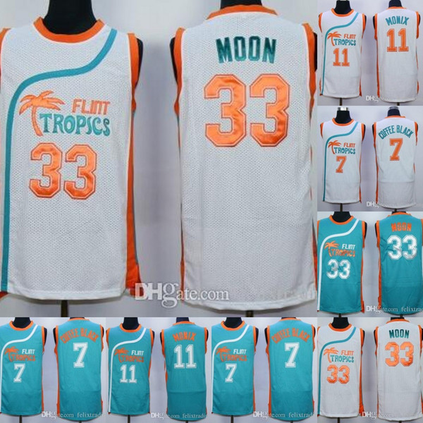 Cheap Monix #11 Flint Tropics Jersey #7 Coffee Black #33 Moon Semi Pro Movie Jerseys Monix Stitched Jerseys Free Shipping