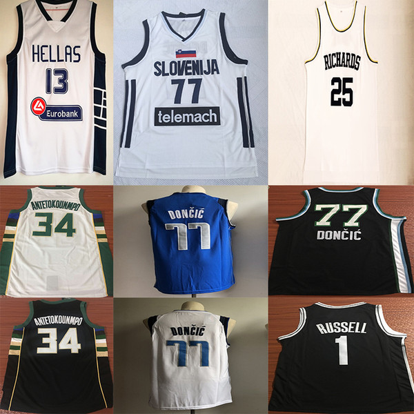 NCAA 34 Antetokounmpo Luka 77 Doncic Dwyane 3 Wade D'Angelo 1 Russell 11 Irving 41 Nowitzki 6 Porzingis Men College Basketball Jersey