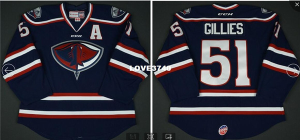 Mens #51 South Carolina Stingrays GILLIES ECHL Hockey Jersey or custom any name or number retro Jersey