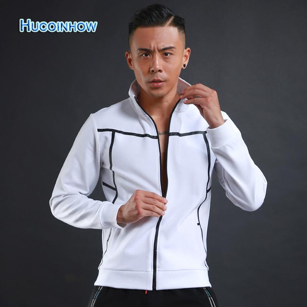 Wholesale-HUCOINHOW Man Sports Jacket Male Korean Slim Running Fitness Jacket Men's Sports Top Clothing Fitness Outerwear Bowling Jacke