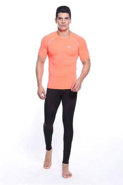 2018 Orange O-Neck Mens Tees bowling shirt orange compression wear for fitness gym training bodybuilding size s-4xl