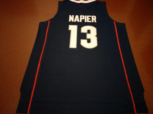 Men Real pictures All embroidered with stitched UCONN #13 SHABAZZ NAPIER College jersey Size S-4XL or custom any name or number jersey