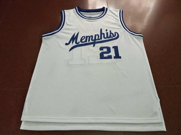 Men Memphis White #21 LARRY FINCH Home RETRO white Mesh fabric Full embroidery Size S-4XL or custom any name or number College jersey