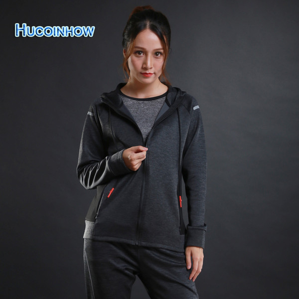 Wholesale-HUCOINHOW Women Running Jacket Female Polyester Quick Dry Sports Outwear Women's Zipper Hooded Sportswear Bowling Jacket