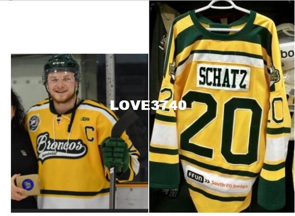 Real Men real Full embroidery #20 Broncos Humboldt #Humboldtstrong SCHATZ Vintage Hockey Jersey or custom any name or number Jersey