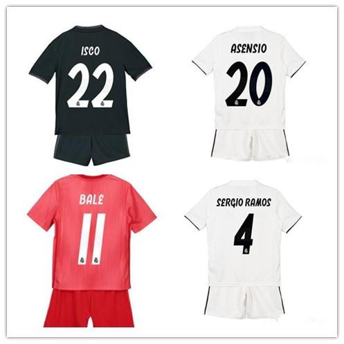 Bowling Sets Real Madrid Football Jersey 18/19 Home White Away Boy Soccer Jerseys ISCO ASENSIO BALE KROOS Child 3rd red Soccer Shirts