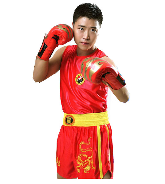 Men Boxing Shorts+Tank Tops Suit Wushu Sanda/Muay Thai/Boxeo/MMA/Taekwondo clothes sportswear