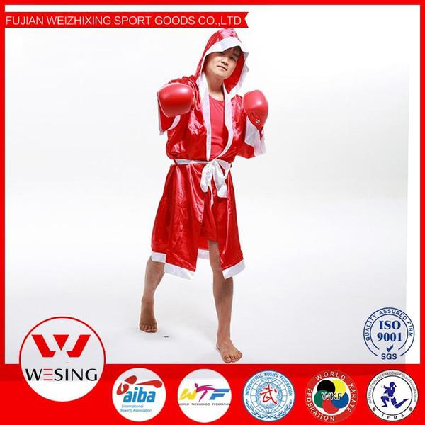 Wholesale-Wesing red man boxing uniform clothing muay thai kick boxing cloak boxing robe