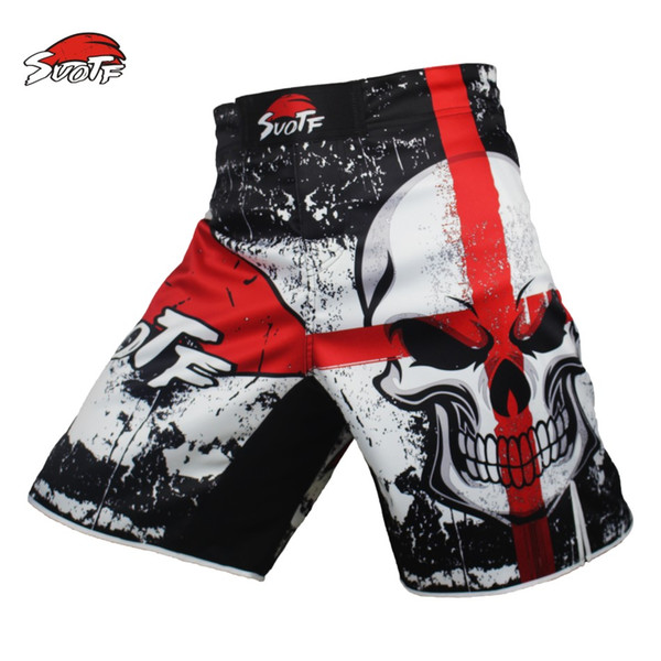 Suotf Mma Black Boxing Skull Motion Picture Cotton Loose Size Training Kickboxing Shorts Muay Thai Shorts Cheap Mma Shorts Boxeo