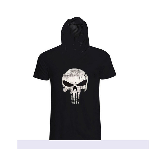 2019 gym Summer men t shirt skull pattern hooded short sleeves Casual Collar Tops Tees Short Sleeve T-Shirt Cotton