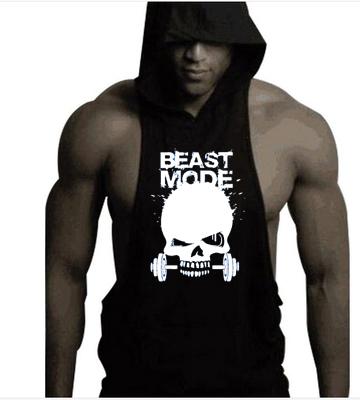 2019 new gym fashion Letter Skull Golds men Bodybuilding Stringer Tank Tops Shirt Fitness pure Cotton hooded T shirt