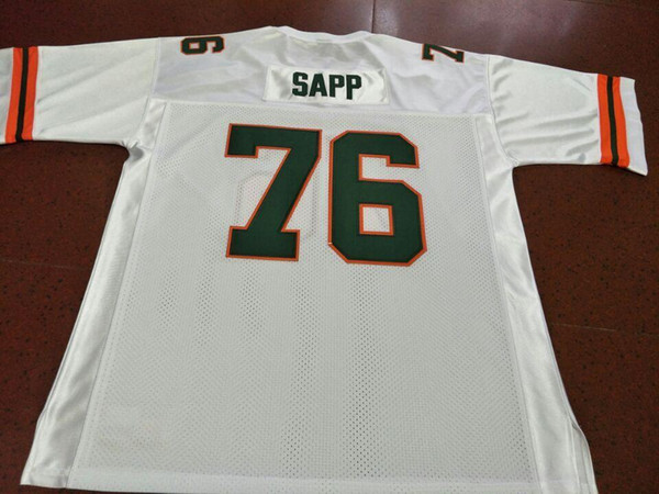 CUSTOM Men #76 WARREN SAPP ORANGE UNIVERSITY MIAMI HURRICANES JERSEY College Jersey size s-4XL or custom any name or number jersey