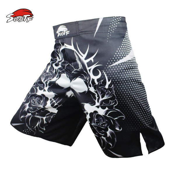 Suotf Mma Black And White Cotton Flower Boxing Movement Training Kickboxing Shorts Size Loose Sanda Muay Thai Boxing Short Mma Sports