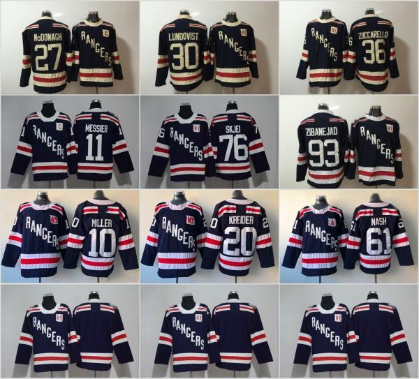 Top Quality New York Rangers Jersey 20 Chris Kreider 11 Mark Messier 61 Rick Nash 27 Ryan McDonagh 30 Henrik Lundqvist Hockey Jerseys