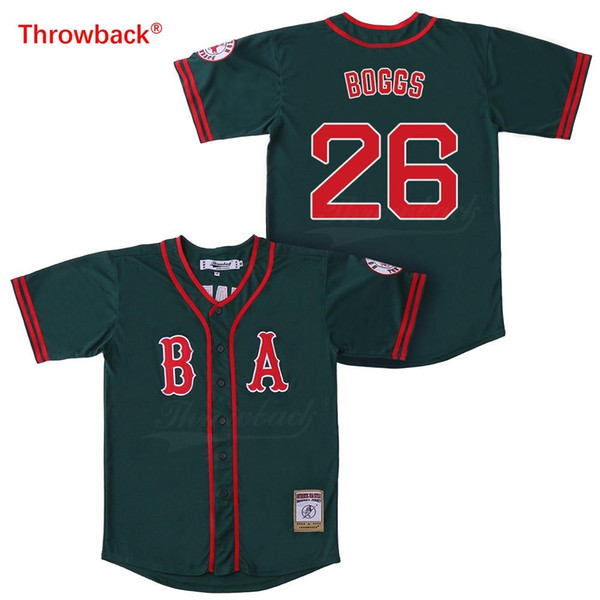 Throwback Baseball Jersey Men's Boston Jerseys 26 Boggs Jerseys Free shipping Cheap Red White Grey Green Free Shipping