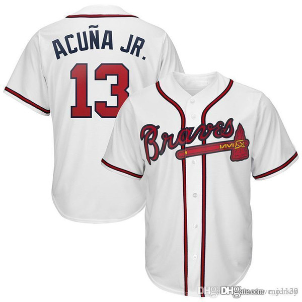 Wholesale 13 Ronald Acuna Jr. Men's Atlanta Jersey 3 Dale Murphy 10 Chipper Jones Braves Baseball Jerseys 5 Freeman 7 Dansby Swanson je