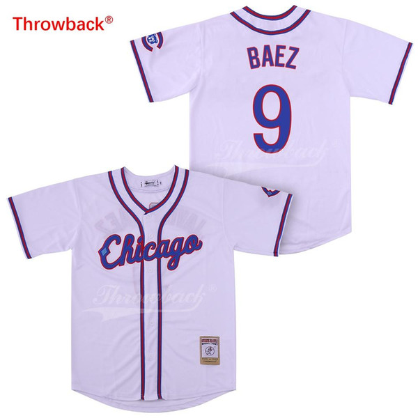 Throwback Jersey Men's Chicago Baez Jerseys Baseball Jersey White Grey Cream Blue Size S-XXXL Shirt Fast Shipping Wholesale