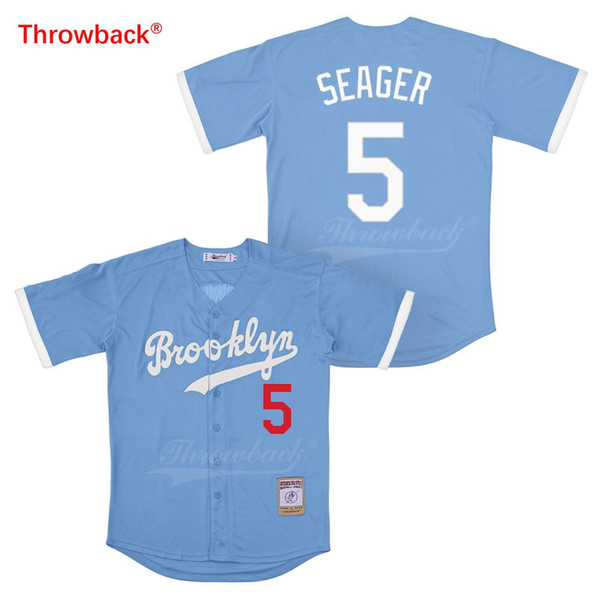 Throwback Jersey Men's Brooklyn Seager Jersey Movie Baseball Jerseys Colour White Gray Blue Black Shirt Stiched Wholesale