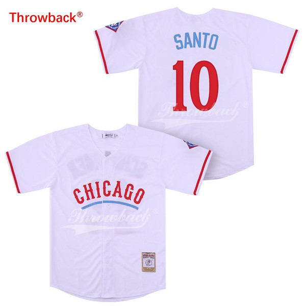 Throwback Baseball Jersey Men's Chicago 10 Santo Jerseys Cheap White Grey Cream Blue Size S-XXXL Fast Shipping Wholesale