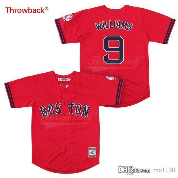 Throwback Jersey Men's Boston Baseball Jersey 9 Williams Jerseys Free Shipping Red White Grey Green Dark Blue Size S-XXXL Cheap