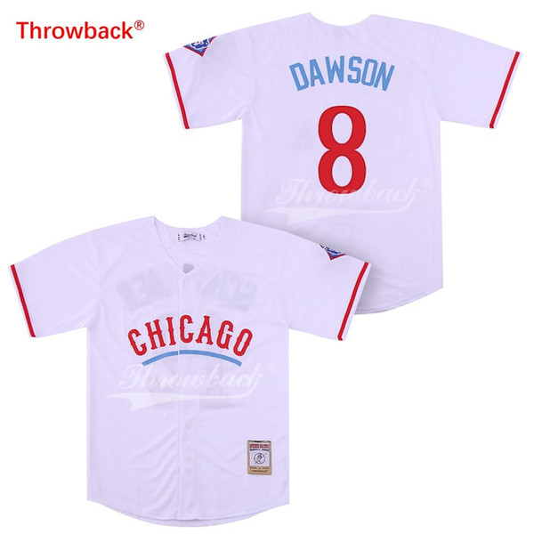 Throwback Baseball Jersey Men's Chicago 8 Dawson Jersey Happ Jerseys Free shipping Cheap White Grey Cream Blue Size S-XXXL