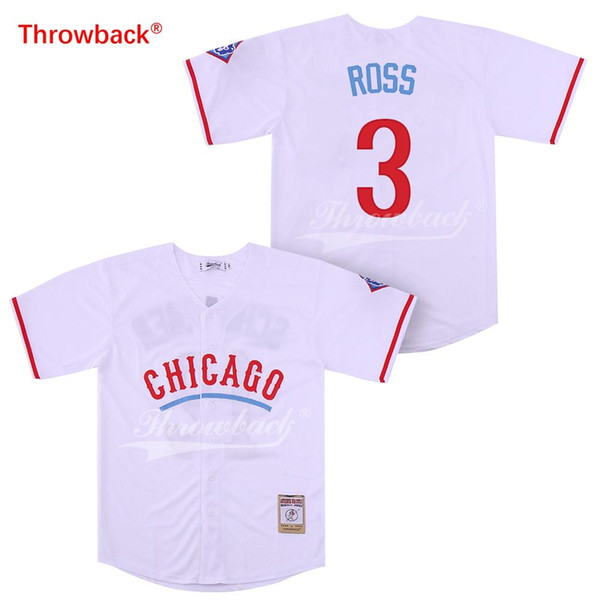 Throwback Baseball Jersey Men's Chicago Jerseys 3 Ross Jerseys Free shipping Cheap White Grey Cream Blue Free Shipping