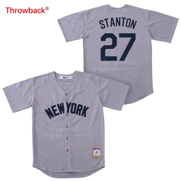 Throwback Jersey Men's New York Jersey Stanton Baseball Jerseys Gray Shirt Stiched Wholesale Cheap 2019021811